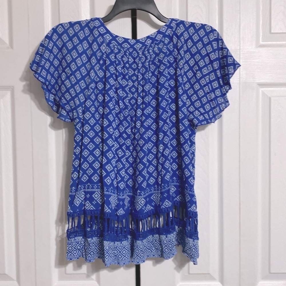 CUTE Hannah lightweight blue v-neck gauze lace detail smock top shirt blouse PXL - Picture 7 of 12